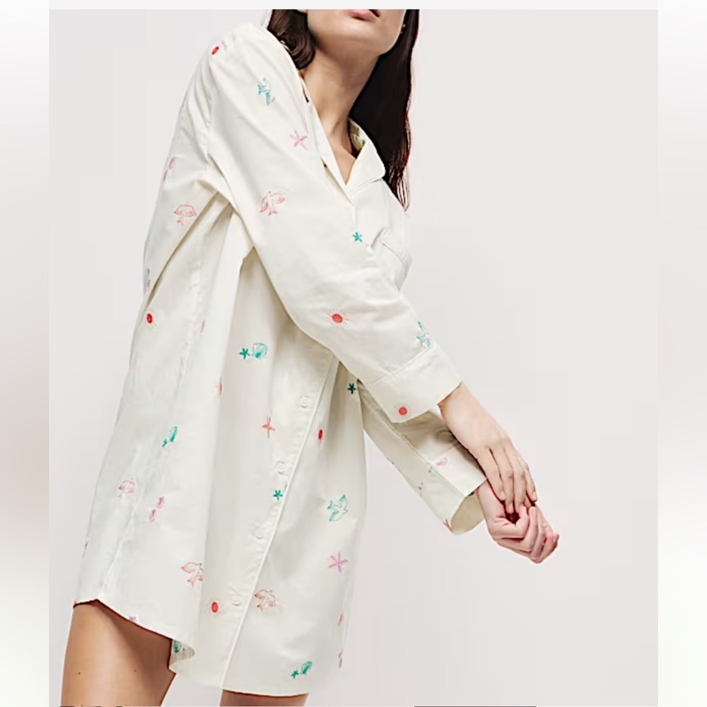 Mark & Spencer Pure Cotton Ivory Mix Embroidered Nightshirt Size 12